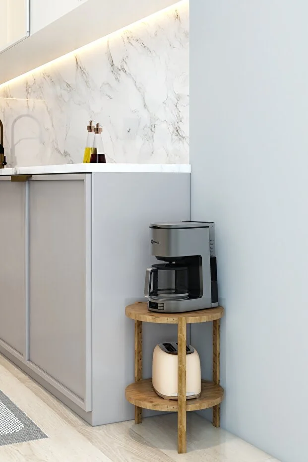 Miray Atlantik Çam 2 Katlı Yuvarlak Ahşap Çok Amaçlı Sehpa / Saksılık-Çiçeklik / Dekoratif Raf